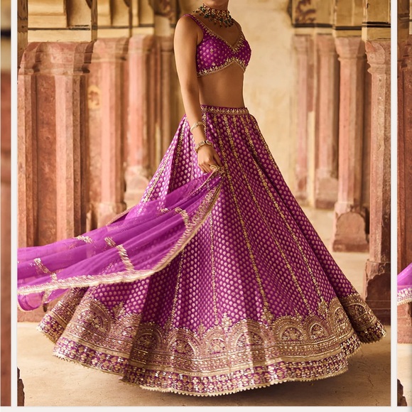 Purple Embroidered Brocade Lehenga - Picture 4 of 7